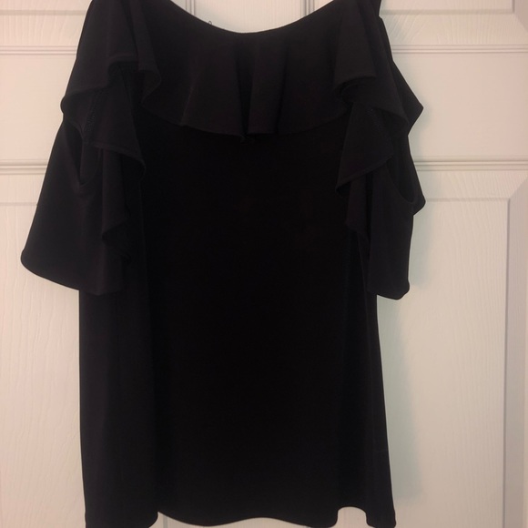 Express Ruffle Overlay Cold Shoulder Blouse - Picture 3 of 5